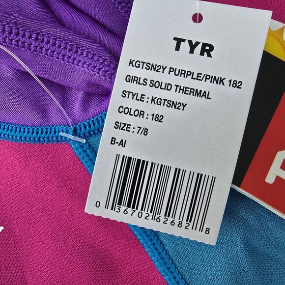 TYR Girls Solid Thermal Swim Suit Zip up Purple Pink Blue Size 7/8 New - Picture 6 of 6